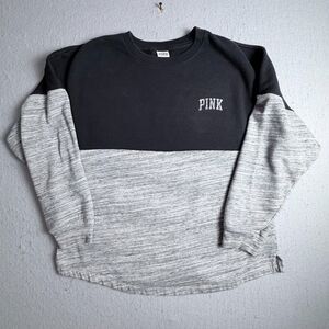 PINK Victorias Secret Oversized Gray/Black Long Sleeve Crew M Sweatshirt LOVE